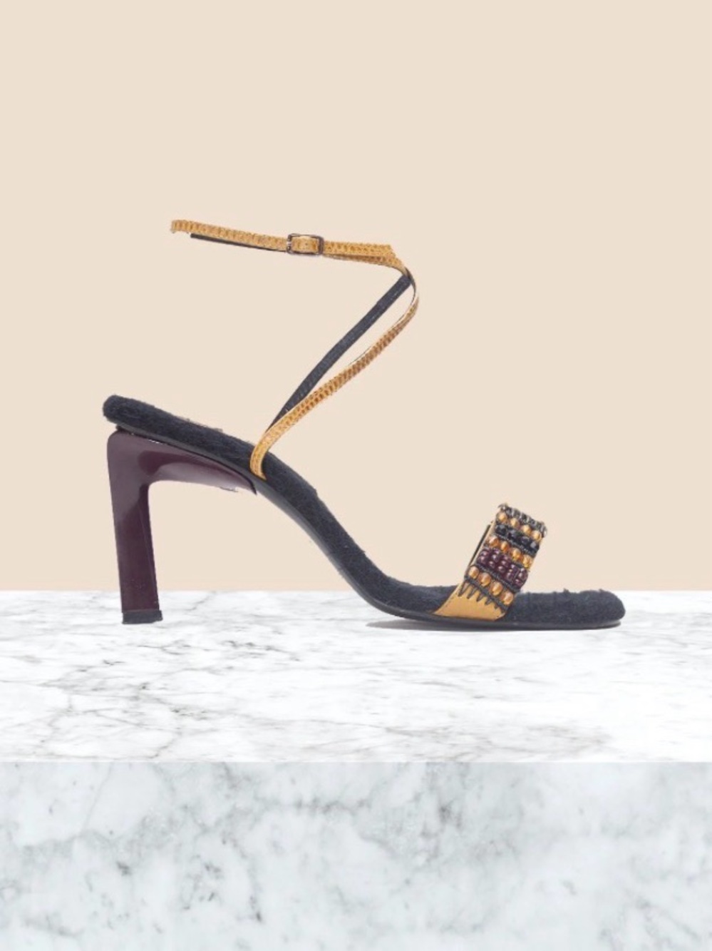 Vintage Y2K Sergio Rossi Brown Beaded Strappy Ankle Strap Buckle Sandals 6.5